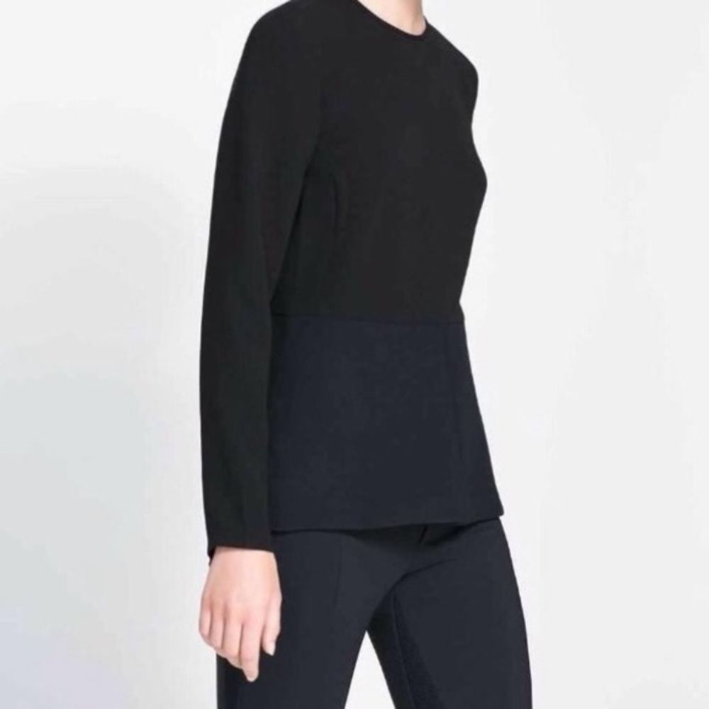 EUC Zara black long sleeve peplum top size S